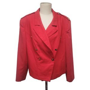 Vintage Leslie Fay Red Jacket Polyester Blazer Womens Size 22W Shoulder Pads